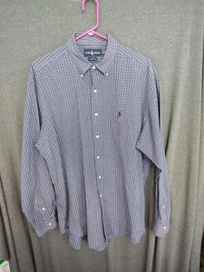 Polo Ralph Lauren Blake Hemd Herren Large Seersucker Knopfleiste blau kariert Baumwolle - Bild 1 von 6
