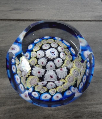Signed Pairpoint Art Glass Concentric Millefiori Faceted Paperweight COS - Image 1 of 4