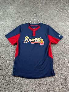Atlanta Braves Shirt Boys Extra Large Blue Red Henley Collar Coolbase Majestic
