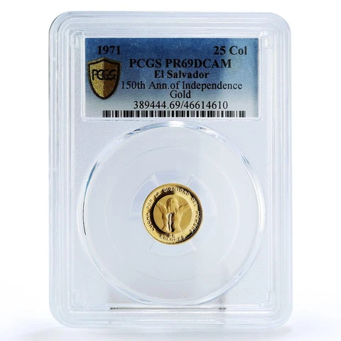 Salvador 25 colones 150 Years Independence La Fecundidad PR69 PCGS Au coin 1975 Cover