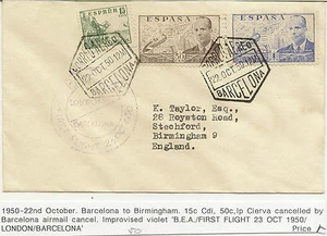 CARTA Barcelona - Birmingham 1950 Vía Aérea NL529 - Picture 1 of 1