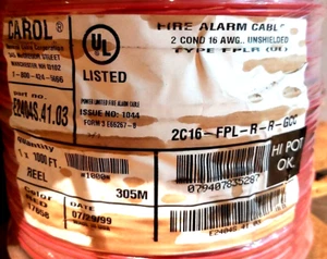 10 piedi (3 metri) - CAROL E2404S 2C 16AWG Cavo Allarme Fuoco Rosso Solido, FPLR, 16/2C - Foto 1 di 5