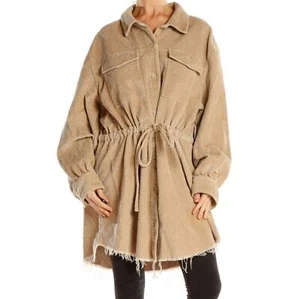 Asos Women's Plus Size Beige Corduroy Shacket Sz 18 Cinched Waist Raw Hem Pocket - Picture 1 of 12