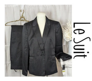LE SUIT Black Pinstripe 2 PC Pant Suit Lined Notch Collar Career Sz 14 NWT $200 - Picture 1 of 13