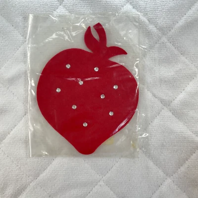 Large Vintage Strawberry Felt and Rhinestone Sew on Patch - Image 1 of 4