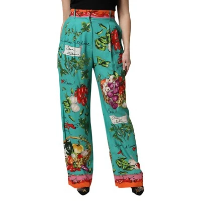 DOLCE & GABBANA Pants Green Silk Printed Straight Trouser  IT42/US8/M 2030usd - Image 1 of 4