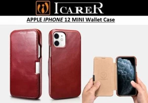 Apple IPhone 12 mini vintage series Genuine leather wallet by Icarer in Red - Picture 1 of 12