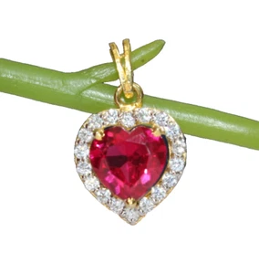 0.54ct Natural Round Diamond 14K Yellow Gold Ruby Anniversary Heart Pendant - Picture 1 of 6