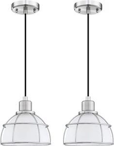 Industrial Hanging Drum Indoor Pendant Ceiling Light Frosted glass 2 pack - Picture 1 of 7