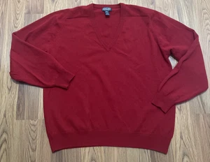 Lands End Sweater Mens XL Cashmere V Neck Red Knit Pullover - Picture 1 of 12