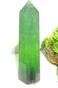 Obelisco Cristal Verde Esmeralda y Púrpura Translúcido Fluorita Punta Torre - Imagen 1 de 4