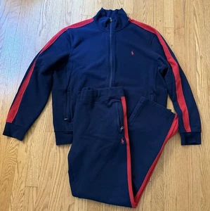 Men's Polo Ralph Lauren Navy/Red Tracksuit Set Sweatsuit Sz XL Fleece - Picture 1 of 12