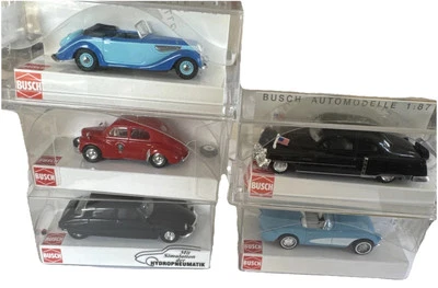 Lot of 5 Busch 1:87 HO Scale Vintage Vehicles. - Immagine 1 di 4