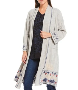 Karyn Seo Large Cardigan Duster Jacket Reese Long Sleeve Embroidered Cotton Chic - Picture 1 of 12