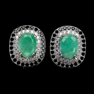 925 Sterling Silver Earrings Oval Emerald 7x5mm Spinel Natural Gemstone Jewelry - Picture 1 of 14