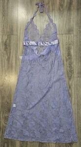 Vintage Shirley Of Hollywood Maxi Halter Lace Lingerie Slit Blue Womens Size 2XL - Picture 1 of 9