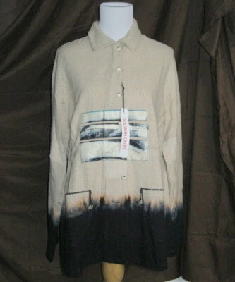 New Deborah Cross Tan Blue Applique Top Shirt Jacket Size S - Image 1 of 2