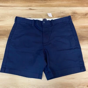 J Crew pantaloncino uomo 35 piatto davanti blu navy cotone elasticizzato chino 7" - Foto 1 di 7