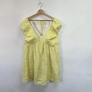 Anthropologie Kleid mit tiefem V-Ausschnitt und Puffärmeln mit Applikation. Gelb/Weiß. UK 20. - Bild 1 von 5