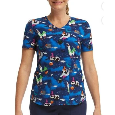 Scrubstar Women's XL Halloween Creatures V-Neck Print Scrub Top llamas slots NWT - Image 1 of 4