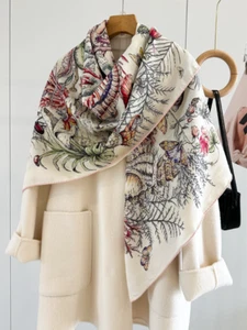 70% cashmere 30% silk Underwater Worldr double sided print square Wrap shawl 53" - Picture 1 of 32
