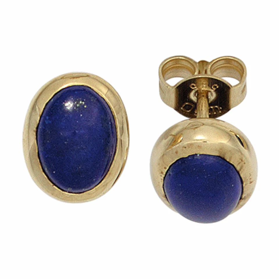 Orecchini A Bottone Lapis-Lazuli Blu Scuro Ovale 585 Oro Giallo, Donna - Immagine 1 di 1