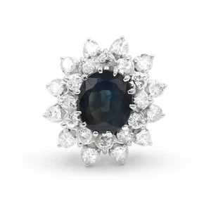 Anello Zaffiro Australiano 2 98ct con Diamanti 0 96ct in Oro Bianco - Picture 1 of 4