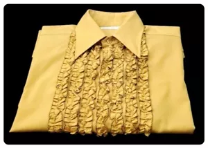 Vintage Career Club Belgrave Square Ruffle Tuxedo Shirt. Mustard Yellow. Awesome - Picture 1 of 7