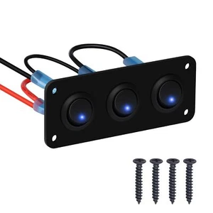 3 Gang Rocker Toggle Switch Panel DC 12V 20A Blue LED Switch Panel for Ships Car - Picture 1 of 6