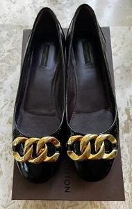 LOUIS VUITTON VERNIS EMBOSS LEATHER AMARANTE RED BALLET SHOES GOLD CHAIN SZ 39.5 - Picture 1 of 12
