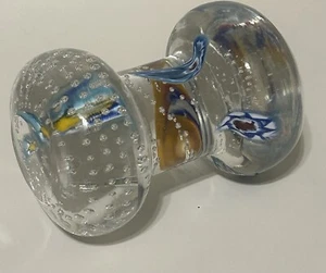 Bullicante, 4" Controlled Bubble, Millefiori, Barbell Glass Paperweight - Picture 1 of 10
