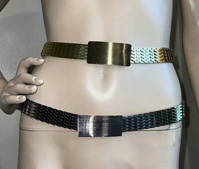 2 Vintage Metal Fish Scale Stretch Disco Belt Gold & Silver Small & Large - Image 1 of 4