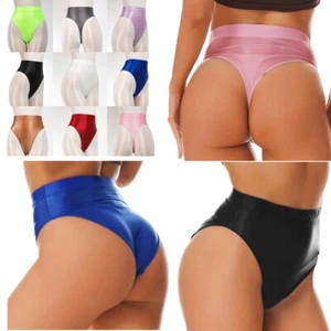 Women's Glossy Briefs Shiny High Waisted Dance Yoga Bottoms High Cut Briefs Sexy - Picture 1 of 106