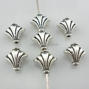 60pcs Tibetan Silver Shell Charms Loose Spacer Beads 4.5x9x10mm