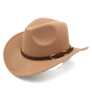 Unisex Mezcla de Lana Western Sombrero de Vaquero Ala Ancha Sombrero Vaquera Fedora Jazz Gorra - Imagen 1 de 20