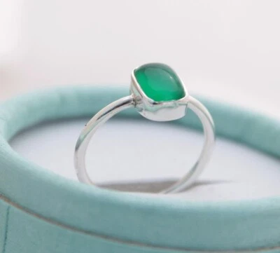 Donna Sfaccettato Verde Naturale Onice Gemma 925 Argento Sterling Anello - Immagine 1 di 4