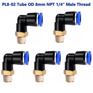 Pneumatic Push to Connect Fittings Elbow Tube OD 8mm NPT 1/4" Male Thread 5PCS - Picture 1 of 8