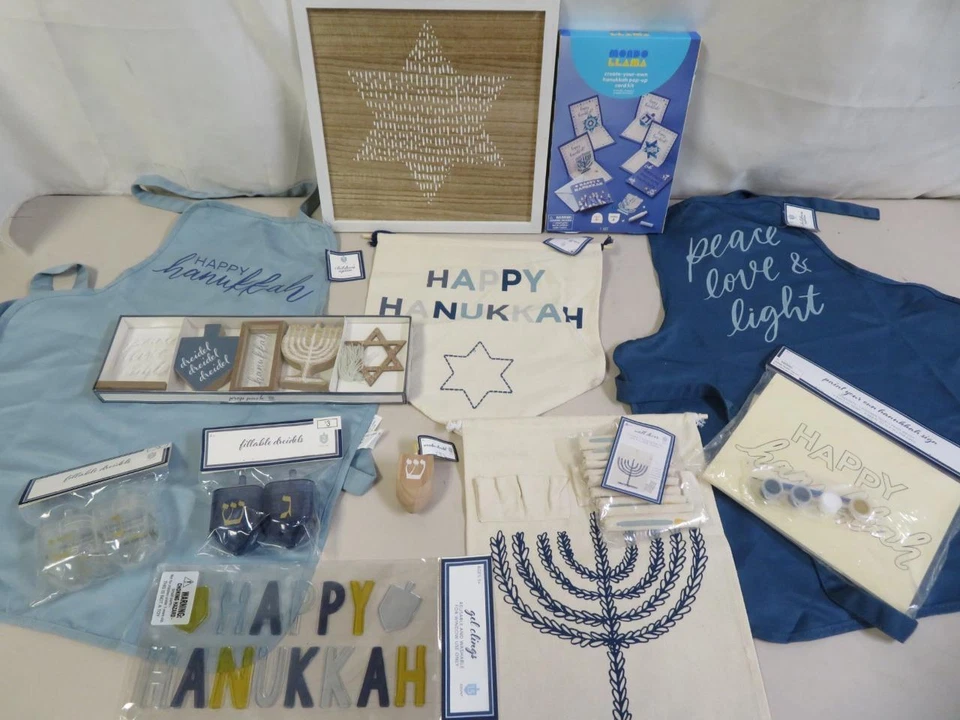 Feliz Janucá Fiesta Judía Lote Surtido Delantales Dreidels Artesanías Adhesivos Decoración Foto 1 de 4