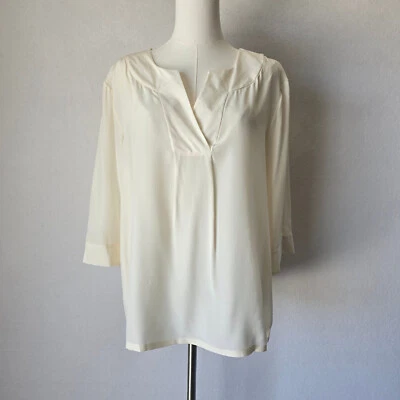 J.Jill 100% Silk Satin Popover Blouse Relax-Fit 3/4 Sleeve V-Neck Ivory Women MP - Image 1 of 4