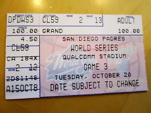 1998 (Game 3) World Series Baseball Ticket Stub -Exc. Condition - Picture 1 of 3