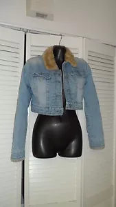 Clash Fur Light Blue Super Short Jean Jacket Size S - Picture 1 of 4