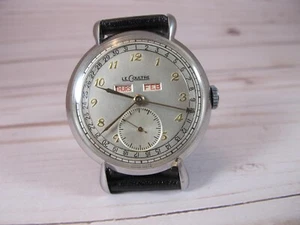 LECOULTRE MENS STEEL 1946 TRIPLE DATE CALENDAR LARGE ALL STEEL TEARDROP LUGS - Picture 1 of 22