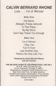 CALVIN BERNARD RHONE CASSETTE TAPE: "LIVE...I'M A WINNER" 1994 PROMO - Picture 1 of 5