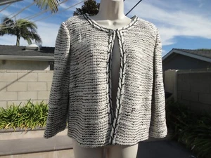 St. John 3/4 Sleeve Cardigan Cream Black White Trim, Hook Closure Wmn Size Large - Picture 1 of 14