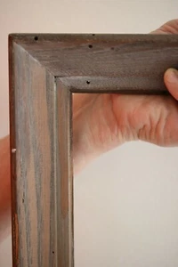 MCM VINTAGE HUGE chestnut wormy wood PICTURE art FRAME GRAY WASH 39"x31.5"x2" - Picture 1 of 12