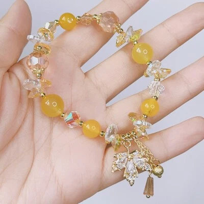 Pulsera Novia Regalo Hoja Diseño Cristal Hada Dulce Joyería Cristal Amarillo Foto 1 de 4