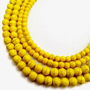 Yellow Howlite Turquoise Smooth Round Beads 4mm 6mm 8mm 10mm 12mm 15.5" Strand - Picture 1 of 1