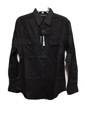 Camisa de vestir de lino para hombre Perry Ellis talla pequeña negra precio de venta 69,50 Foto 1 de 4