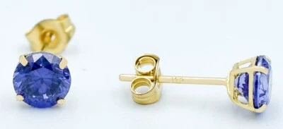 LAB  1.20 Cts AAA TANZANITE STUD EARRINGS 14K SOLID GOLD - NWT-  Made in USA - Image 1 of 4