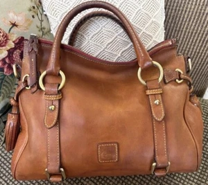 Dooney Bourke Brown Florentine Leather Satchel Handbag Rustic Weathered - Picture 1 of 21